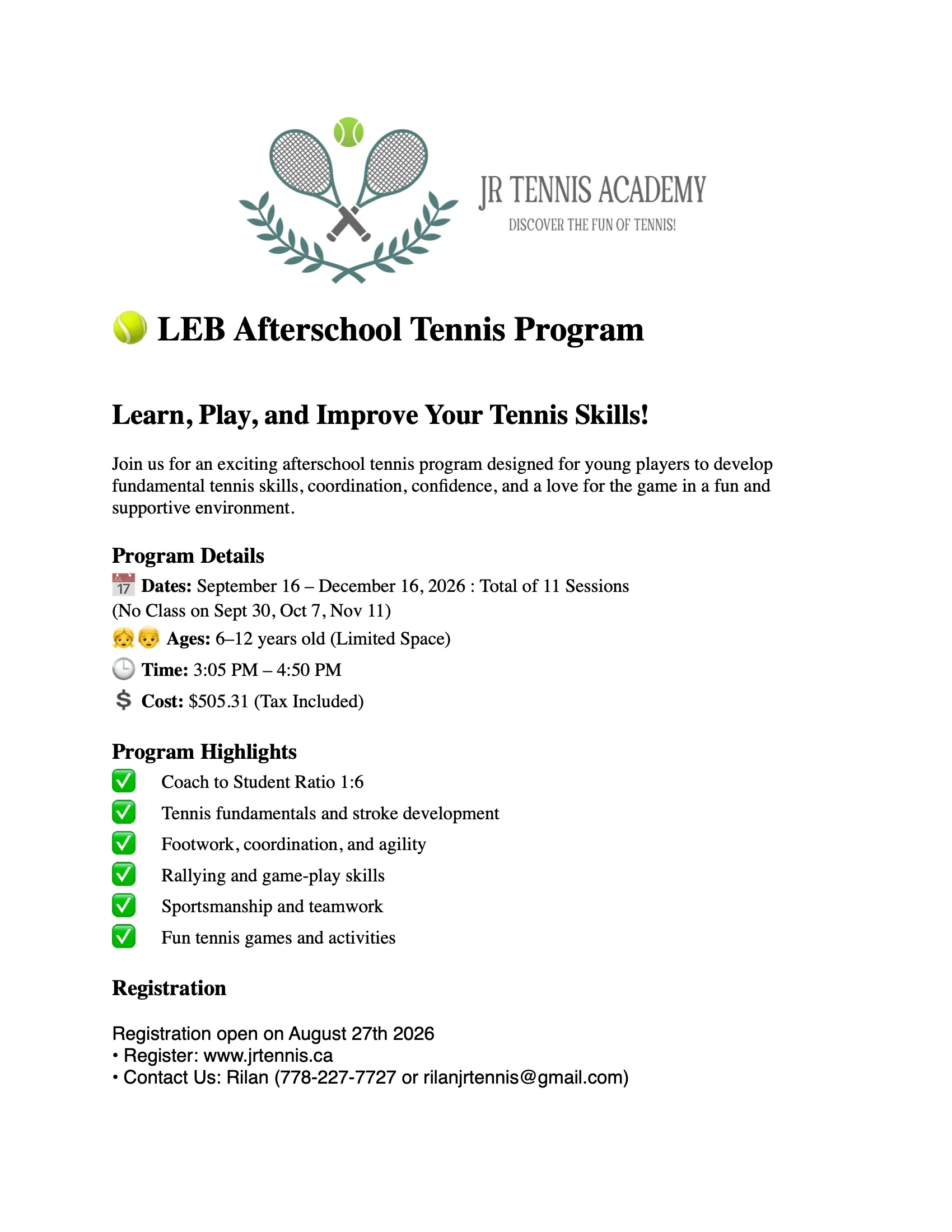 JR Tennis Academy